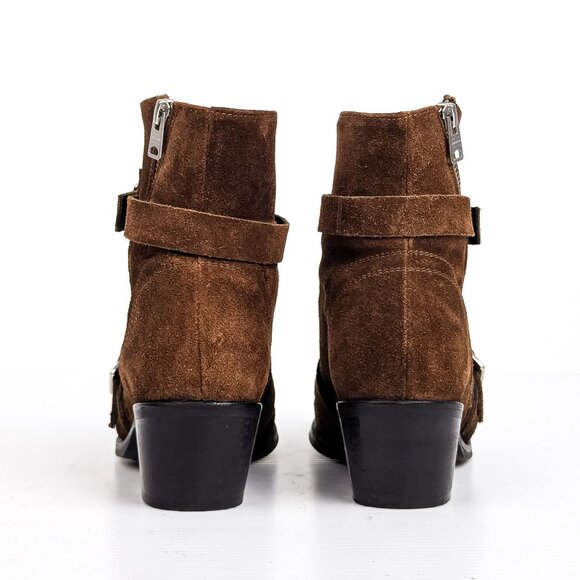 AllSaints Women Lior Brown Suede Buckle Strap Zip Western Boots sz 8US EUR 38 - Picture 4 of 8